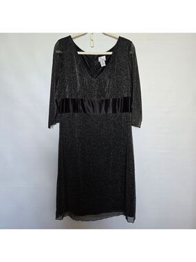 FLEUR BY DAVID RODRIGUEZ DRESS MIDI BLACK SILVER SHIMMER PARTY COCKTAIL SIZE 16W